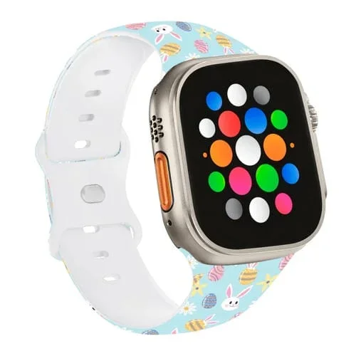 Correa de Silicona para Apple Watch Ultra 2 49mm con Hebilla de Mariposa y Estampado de Pascua (Azul)