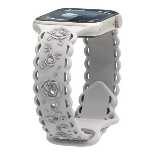 Correa de Silicona para Apple Watch Ultra 2 49mm con Relieve Rosa 3D (Luz de Estrella)