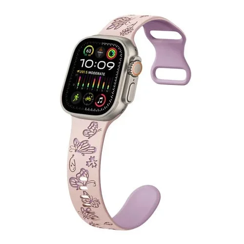 Correa de Silicona para Apple Watch Ultra 49mm con Patrón de Mariposa y Hebilla en Forma de 8 (Rosa, Morado Claro)