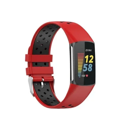 Correa de Silicona para Fitbit Charge 6 Doble Color (Rojo + Negro)
