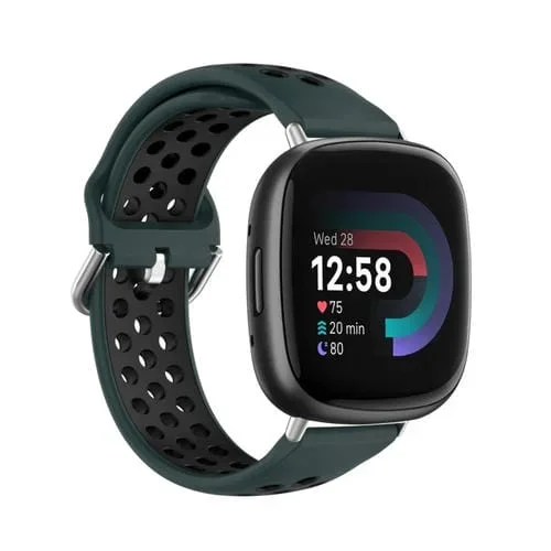 Correa de Silicona para Fitbit Versa 4 Perforada Transpirable Dos Colores (Verde Oliva + Negro)
