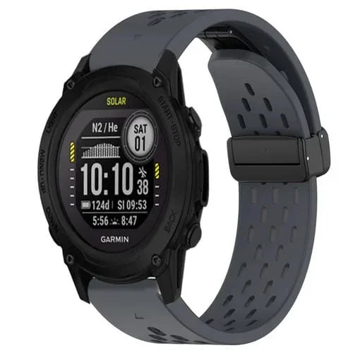 Correa de Silicona para Garmin Descent G1 Solar con Orificio y Hebilla Plegable 22mm (Gris Oscuro)