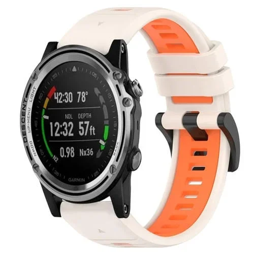 Correa de Silicona para Garmin Descent Mk 1 26mm Sports Dos Colores (Starlight + Orange)