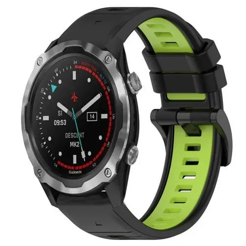 Correa de Silicona para Garmin Descent Mk 2 26mm Sports Bicolor (Negro + Verde Lima)