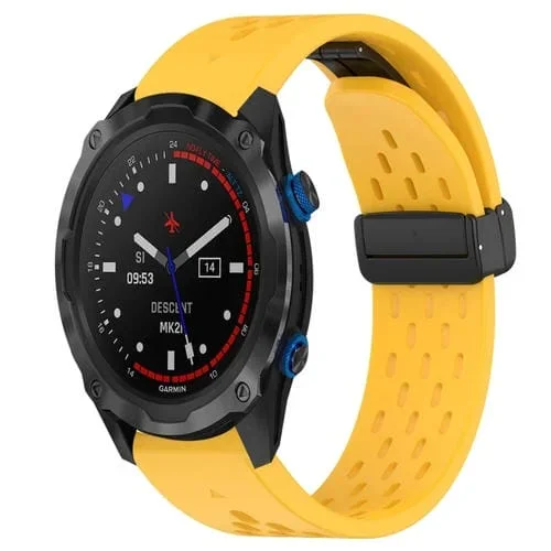 Correa de Silicona para Garmin Descent Mk 2I con Orificio y Hebilla Plegable 26mm (Amarillo)