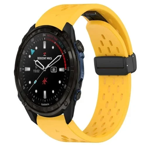 Correa de Silicona para Garmin Descent Mk3I 51mm 26mm con Orificio y Hebilla Plegable (Amarillo)