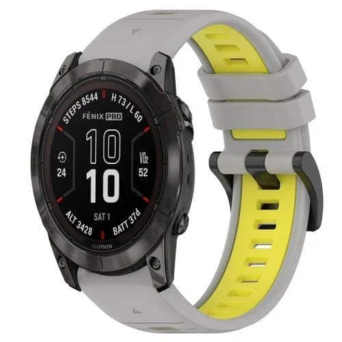 Correa de Silicona para Garmin Epix Pro 51mm 26mm Deportes Dos Colores (Gris + Amarillo)