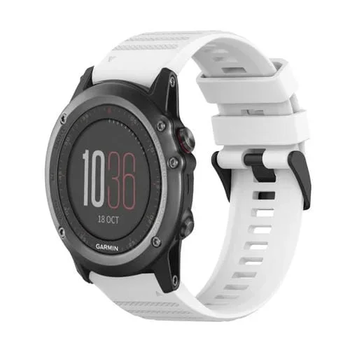 Correa de Silicona para Garmin Fenix 3 26mm con Textura Horizontal y Herramienta de Extracción (Blanco)