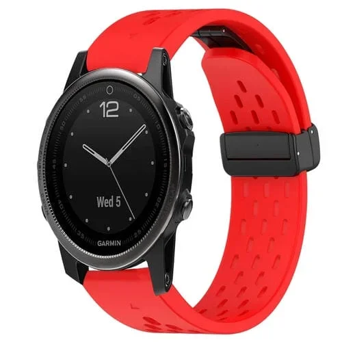 Correa de Silicona para Garmin Fenix 5S Plus con Orificio para Hebilla Plegable de 20mm (Rojo)