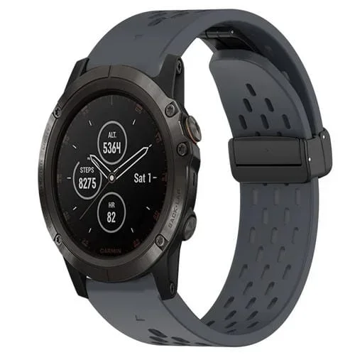 Correa de Silicona para Garmin Fenix 5X Plus con Orificio y Hebilla Plegable de 26mm (Gris Oscuro)