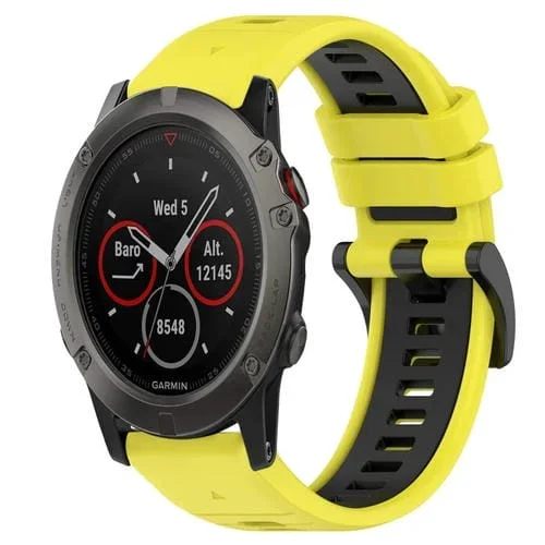 Correa de silicona para Garmin Fenix 5X Sapphire 26mm sports bicolor (Amarillo + Negro)