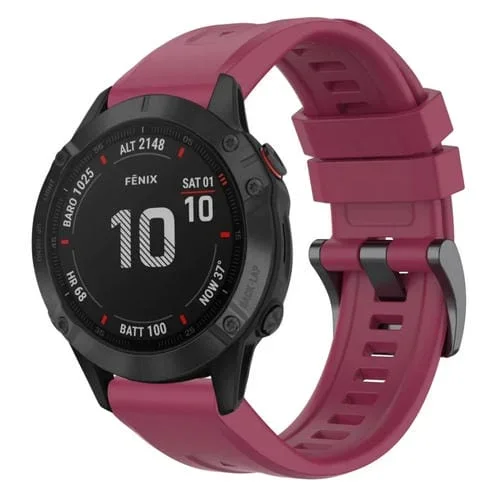 Correa de Silicona para Garmin Fenix 6 Pro GPS con Liberación Rápida y Hebilla Negra (Rojo Vino)