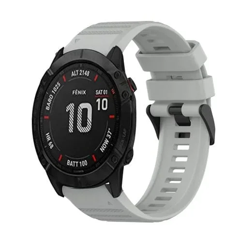 Correa de Silicona para Garmin Fenix 6X Pro 26mm con Textura Horizontal y Herramienta (Gris)
