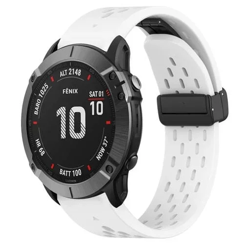 Correa de Silicona para Garmin Fenix 6X Pro con Orificio y Hebilla Plegable 26mm (Blanco)