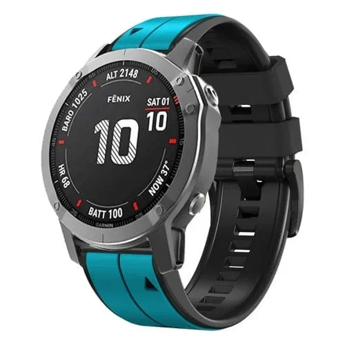 Correa de Silicona para Garmin Fenix 7 Pro 47mm Sports Dos Colores (Azul Cielo + Negro)