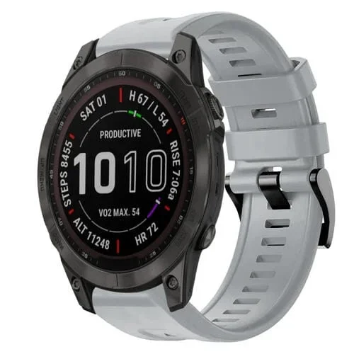 Correa de Silicona para Garmin Fenix 7 Zafiro Solar con Hebilla de Metal (Gris)