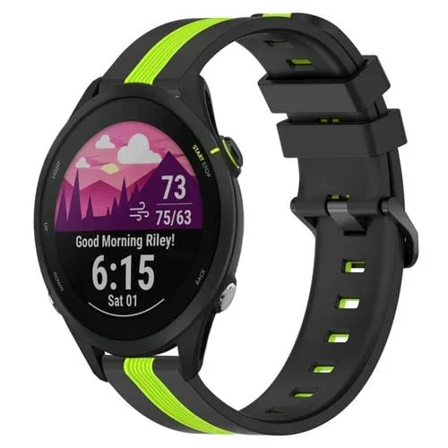 Correa de Silicona para Garmin Forerunner 255 22mm (Negro + Verde Lima)
