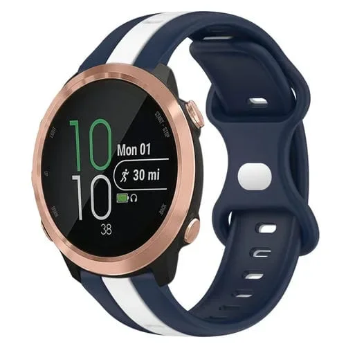 Correa de Silicona para Garmin Forerunner 645 Music 20mm con Hebilla de Mariposa (Blanco + Azul)