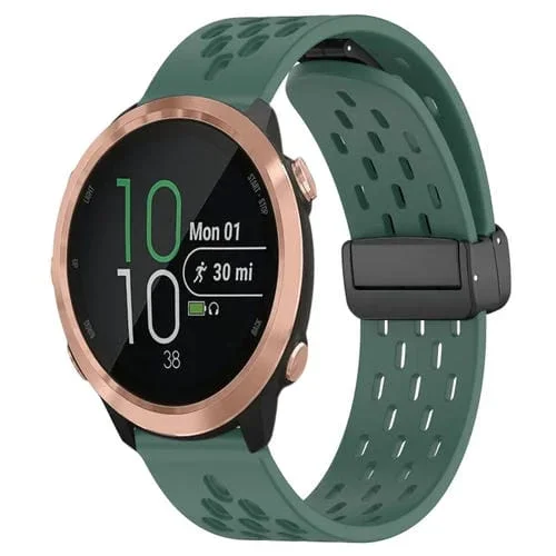 Correa de Silicona para Garmin Forerunner 645 Music con Cierre Magnético Plegable de 20mm (Verde Oscuro)