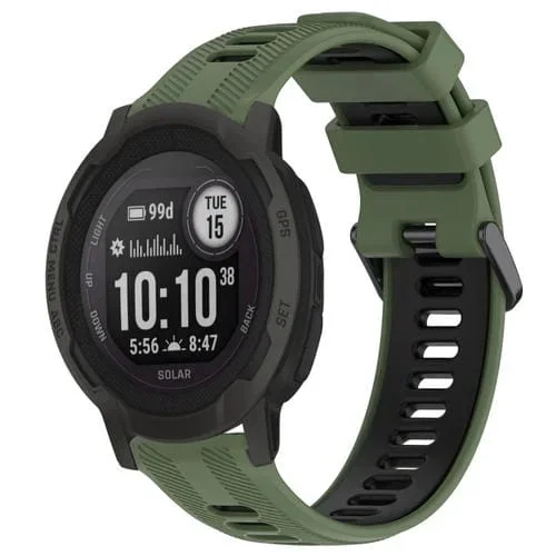 Correa de Silicona para Garmin Instinct 2 Solar Sports (Verde Militar + Negro)