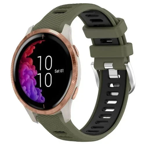 Correa de Silicona para Garmin Venu 20mm Deportes con Hebilla de Acero (Verde Militar + Negro)