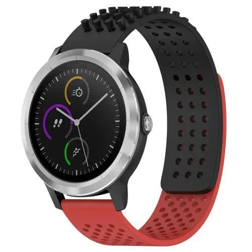 Correa de Silicona para Garmin Vivoactive 3 con Puntos 3D Transpirables y Orificios de 20mm (Negro + Rojo)