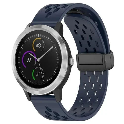 Correa de Silicona para Garmin Vivoactive3 con Cierre Magnético Plegable 20mm (Azul Medianoche)