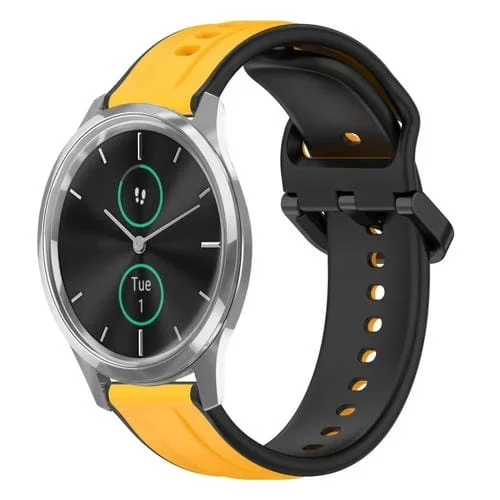 Correa de Silicona para Garmin Vivomove Luxe 20mm con Bucle Convexo (Amarillo + Negro)