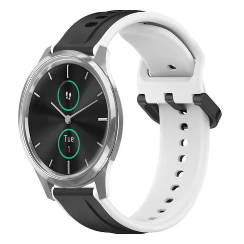 Correa de Silicona para Garmin Vivomove Luxe 20mm con Bucle Convexo (Negro + Blanco)