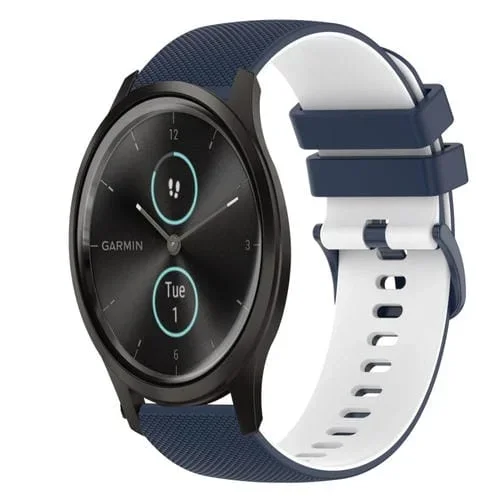 Correa de Silicona para Garmin Vivomove Style 20mm Dos Colores a Cuadros (Azul Oscuro + Blanco)
