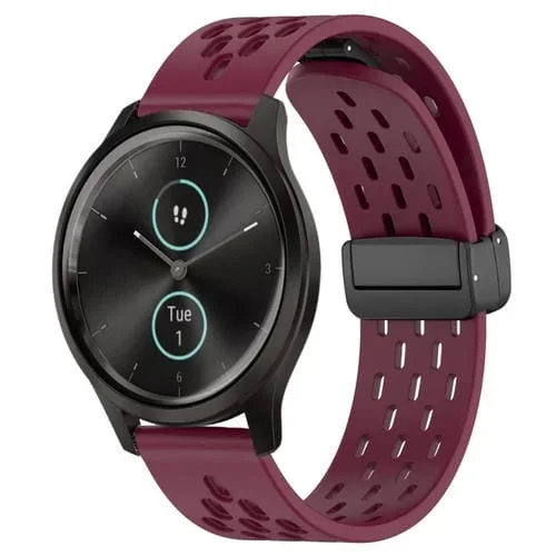 Correa de Silicona para Garmin Vivomove Style con Cierre Magnético Plegable de 20mm (Rojo Vino)