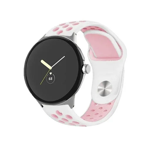Correa de Silicona para Google Pixel Watch con Hebilla Inversa de Dos Colores (Blanco Rosa)
