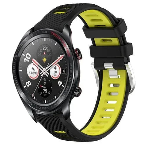 Correa de Silicona para Honor Watch Dream 22mm Deportes con Hebilla de Acero (Negro + Verde Lima)