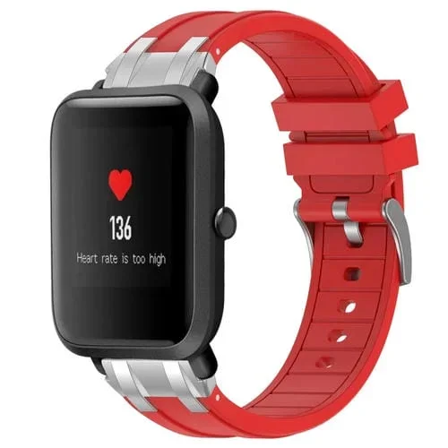 Correa de Silicona para Reloj Amazfit Bip Liberación Rápida Hebilla Plateada 20mm (Roja)