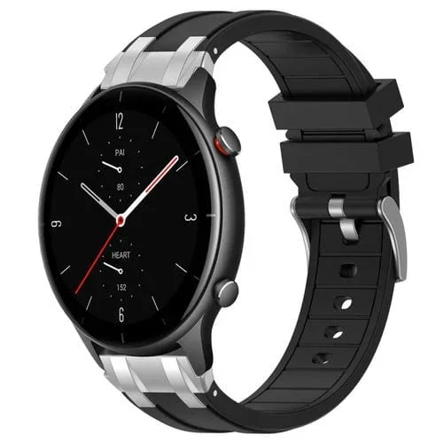 Correa de Silicona para Reloj Amazfit GTR 2E 22mm con Hebilla Plateada (Negra)