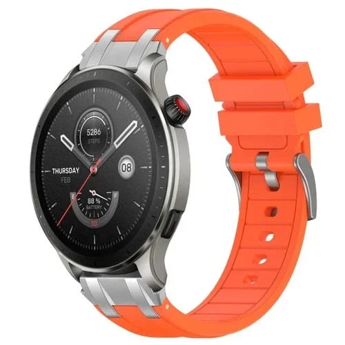 Correa de Silicona para Reloj Amazfit GTR 4 22mm con Hebilla Plateada (Naranja)