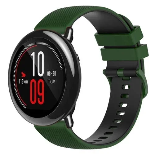 Correa de Silicona para Reloj Amazfit Pace 22mm Dos Colores a Cuadros (Amy Green + Black)