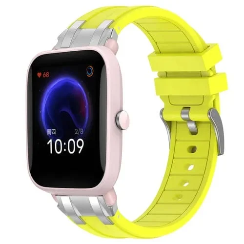 Correa de Silicona para Reloj Amazfit Pop Pro 20mm con Hebilla Plateada (Amarillo Vital)