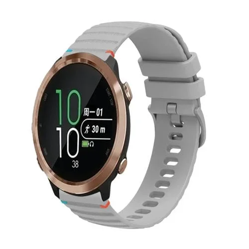 Correa de Silicona para Reloj Garmin Forerunner 645 de 20mm (Gris) con Puntadas Onduladas y Puntos