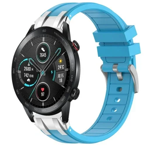 Correa de Silicona para Reloj Honor Magic Watch 2 de 46mm y 22mm con Hebilla Plateada de Liberación Rápida (Azul Cielo)