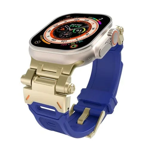 Correa de TPU para Apple Watch SE 2023 44mm con Conector de Acero Inoxidable (Dorado y Azul)
