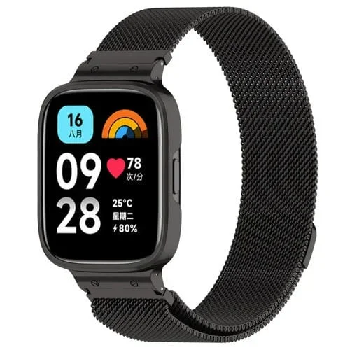 Correa Milan Metal 2 en 1 para Redmi Watch 3 Lite y Watch 3 Active con Marco (Negro)