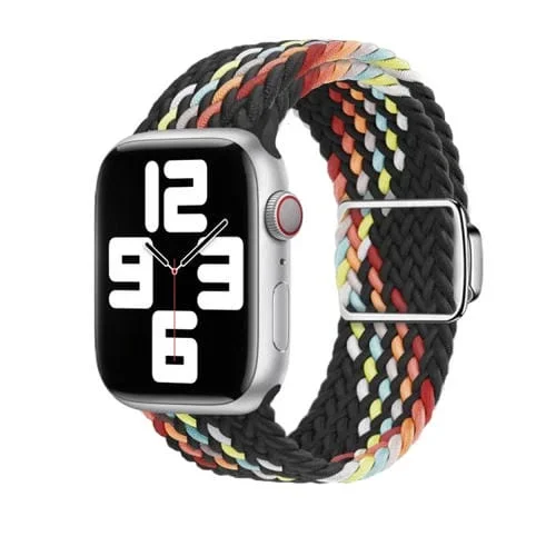 Correa para Apple Watch 4 de 44mm con Hebilla Magnética Lazo de Nailon (Arcoíris Negro)