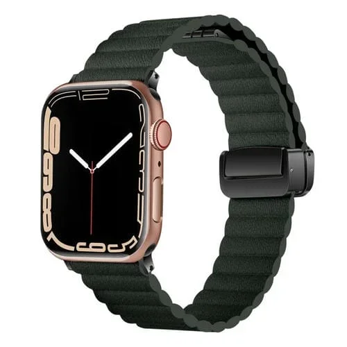 Correa para Apple Watch 42mm con Hebilla Plegable Magnética y Ondulación de Agua (Verde Oscuro)