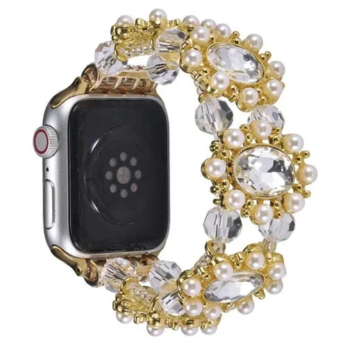 Correa para Apple Watch Se 2022 con Pulsera de Piedras Preciosas y Perlas 40mm (Dorado)