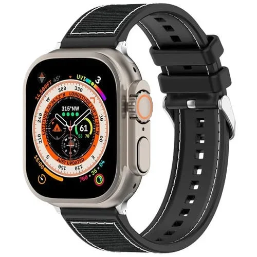Correa para Apple Watch SE 2022 de Silicona y Nailon Híbrido con Hebilla 44mm (Negro)