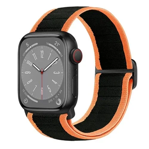 Correa para Apple Watch SE 2023 de 44mm con Hebilla Elástica de Nailon (Negro Naranja)