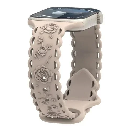 Correa para Apple Watch SE Silicona con Relieve Rosa 3D Encaje 44mm (Té con Leche)