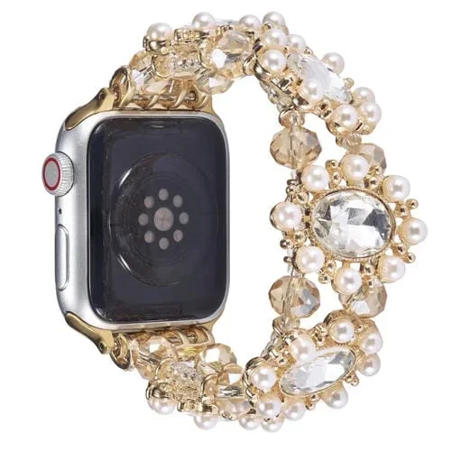 Correa para Apple Watch Series 3 38mm con Pulsera de Piedras Preciosas y Perlas (Oro Claro)