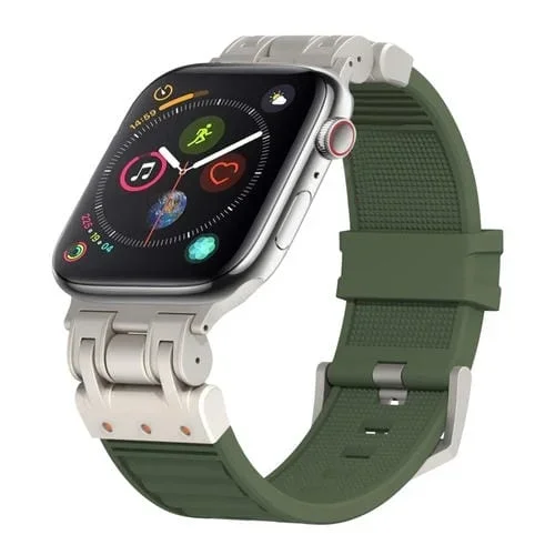 Correa para Apple Watch Series 4 de Silicona a Cuadros con Mecha de Metal 44mm (Verde Bosque)